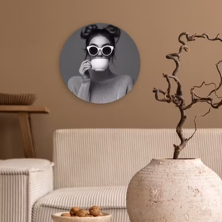 Wandcirkel - Glas - Vrouw - Koffie - Zwart - Wit — 2