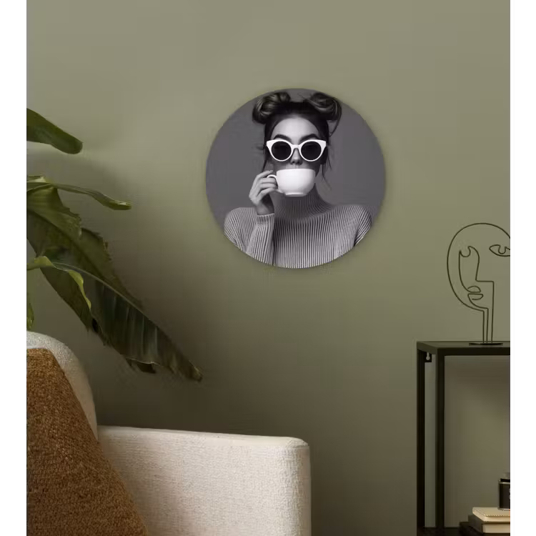Wandcirkel - Glas - Vrouw - Koffie - Zwart - Wit — 3