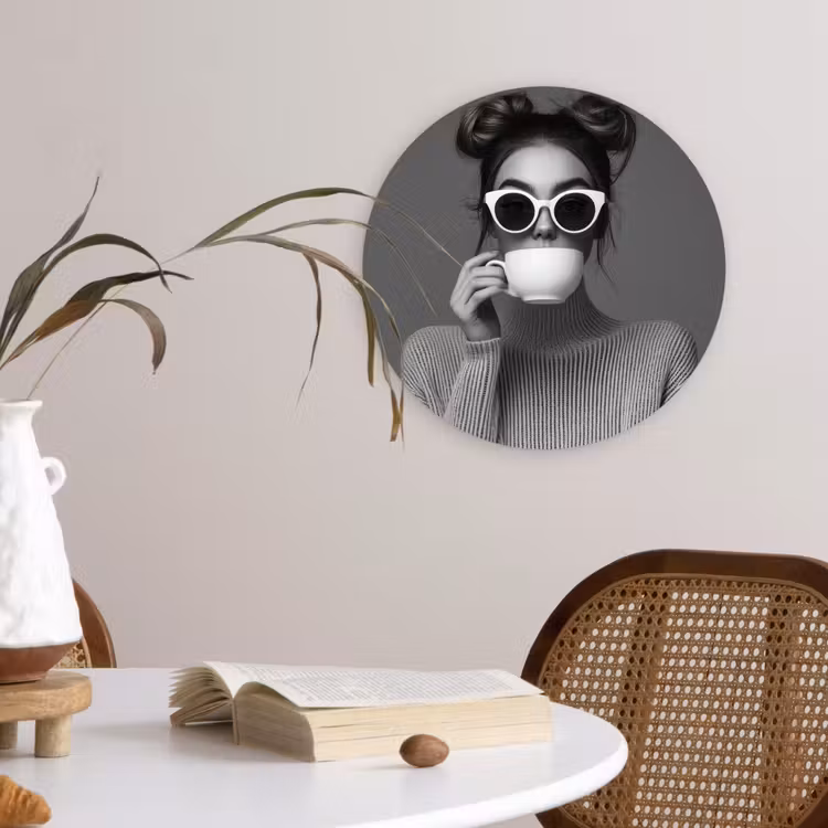 Wandcirkel - Glas - Vrouw - Koffie - Zwart - Wit — 4