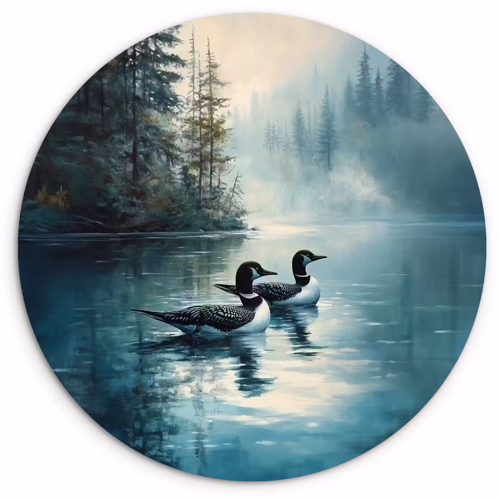 Wandcirkel - Glas - Bos - Water - Eenden - Mistig — 1