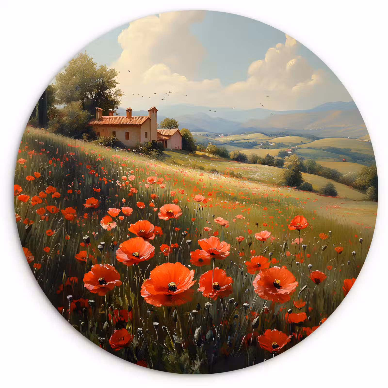 Wandcirkel - Glas - Klaprozen - Rood - Heuvels - Landschap — 1