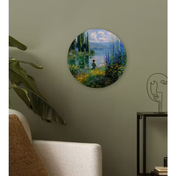 Wandcirkel - Glas - Bloemen - Meer - Bergen - Groen — 3