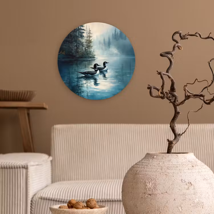 Wandcirkel - Glas - Bos - Water - Eenden - Mistig — 2