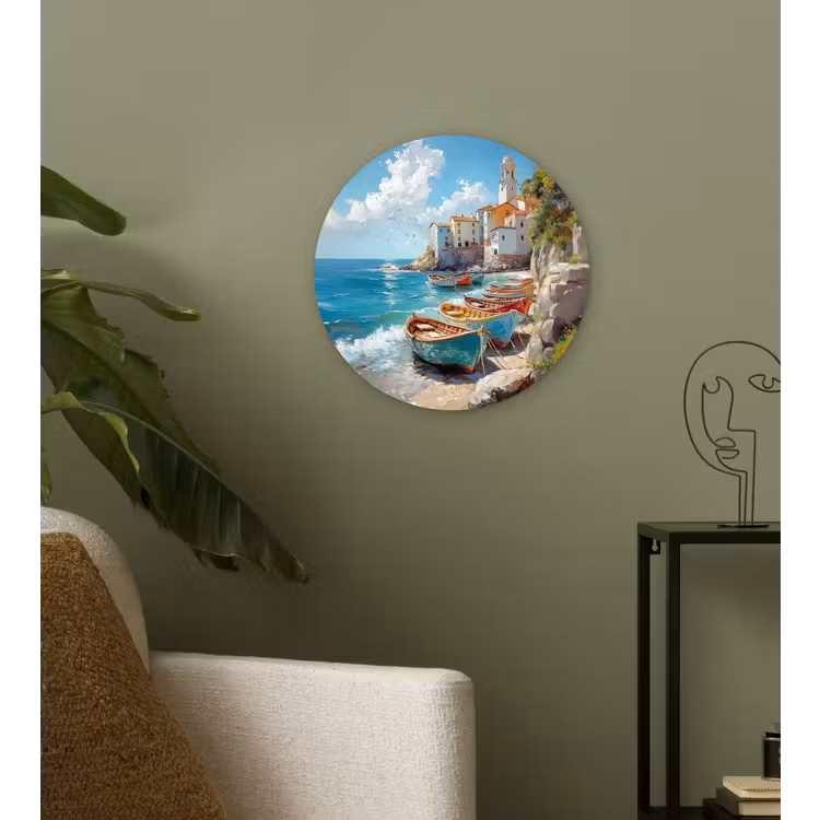 Wandcirkel - Glas - Boten - Rotsen - Zee - Zon — 3