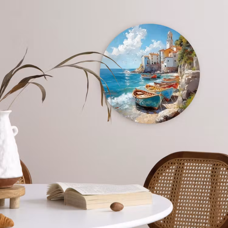 Wandcirkel - Glas - Boten - Rotsen - Zee - Zon — 4