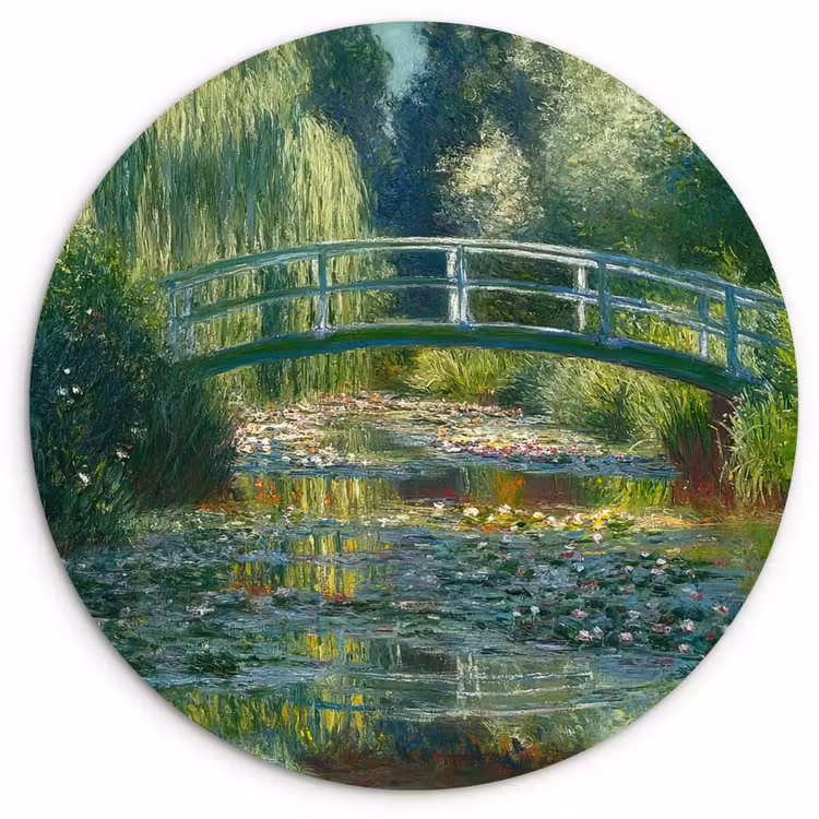 Wandcirkel - Glas - Brug - Hout - Vijver - Waterlelies — 1