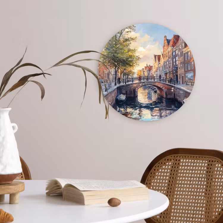 Wandcirkel - Glas - Brug - Stad - Huizen - Boot — 4