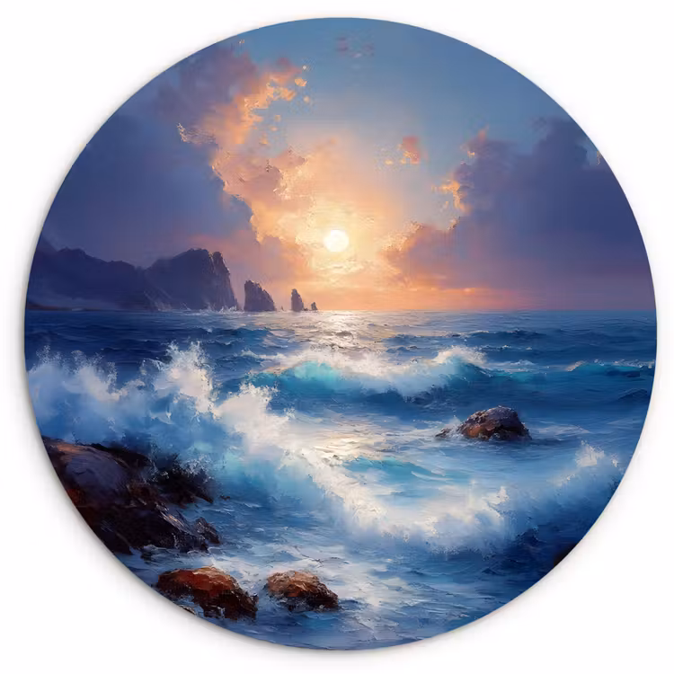 Wandcirkel - Glas - Golven - Zee - Kleurrijk - Rotsen — 1