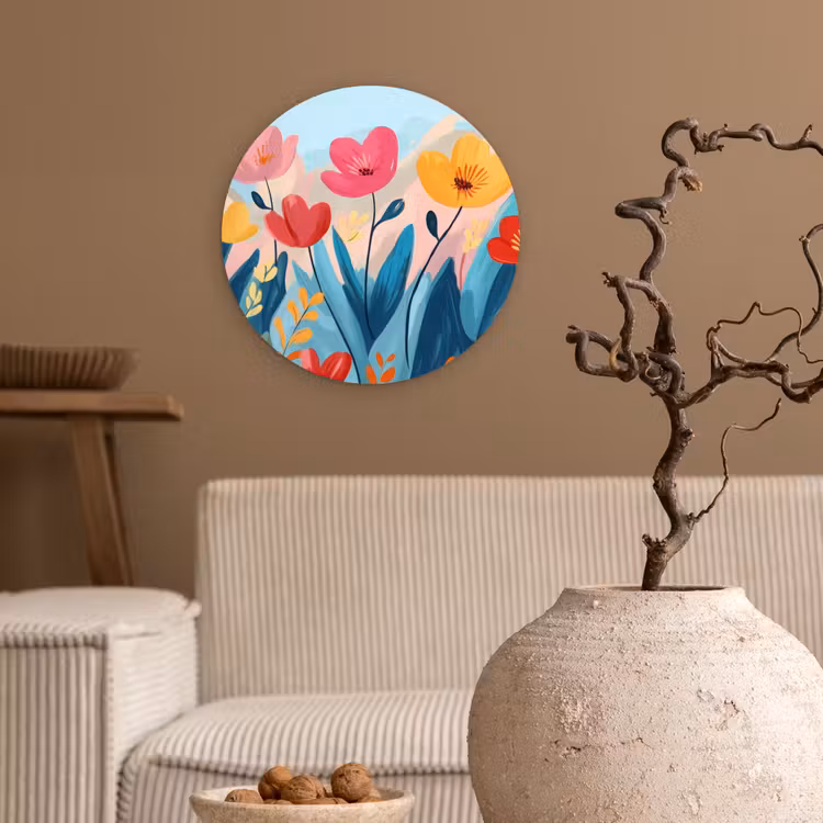 Wandcirkel - Glas - Illustratie - Bloemen - Kleurrijk — 2