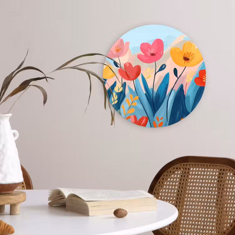Wandcirkel - Glas - Illustratie - Bloemen - Kleurrijk — 4