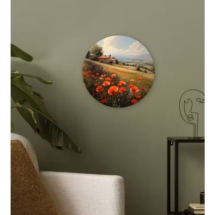 Wandcirkel - Glas - Klaprozen - Rood - Heuvels - Landschap — 3