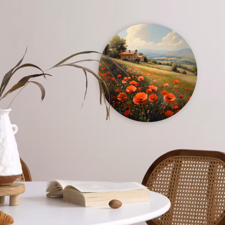 Wandcirkel - Glas - Klaprozen - Rood - Heuvels - Landschap — 4