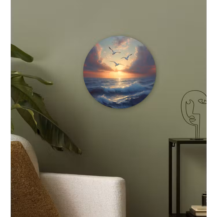 Wandcirkel - Glas - Meeuwen - Zonsondergang - Zee - Wolken — 3