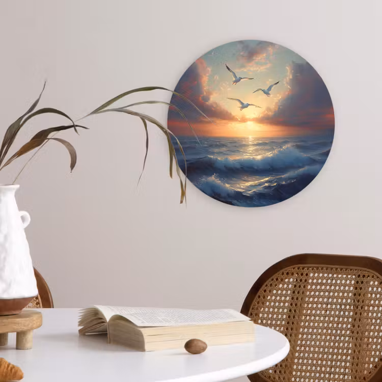Wandcirkel - Glas - Meeuwen - Zonsondergang - Zee - Wolken — 4