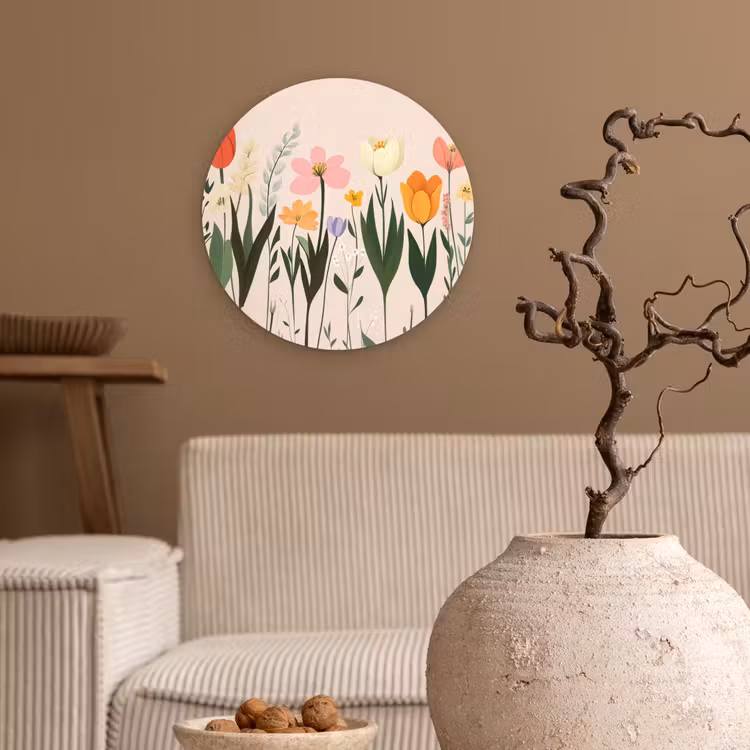 Wandcirkel - Glas - Pasteltinten - Bloemen - Illustratie — 2