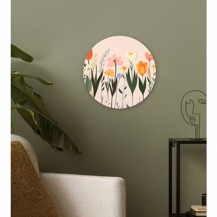 Wandcirkel - Glas - Pasteltinten - Bloemen - Illustratie — 3