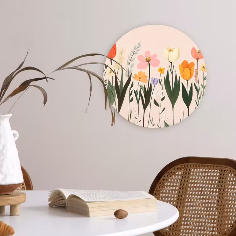 Wandcirkel - Glas - Pasteltinten - Bloemen - Illustratie — 4