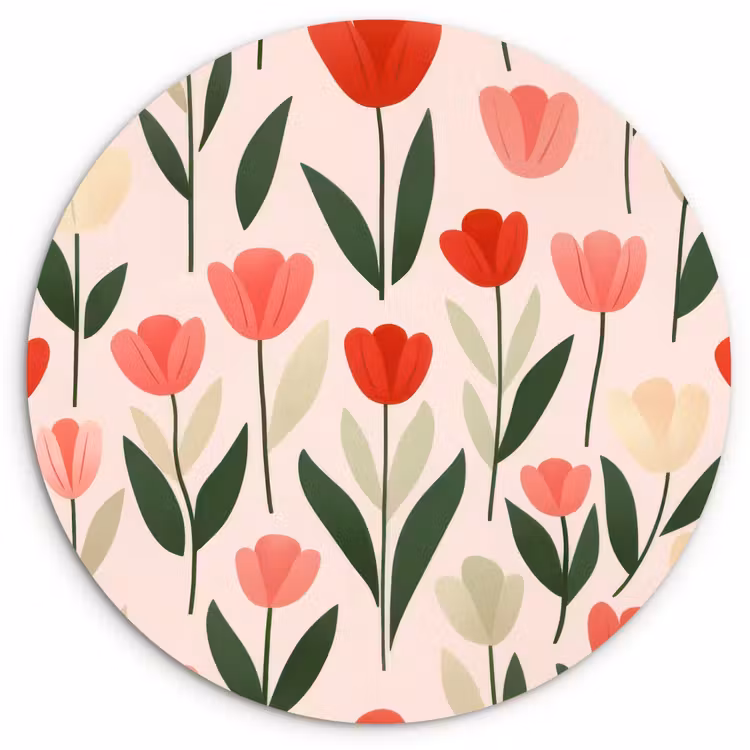 Wandcirkel - Glas - Tulpen - Modern - Roze — 1