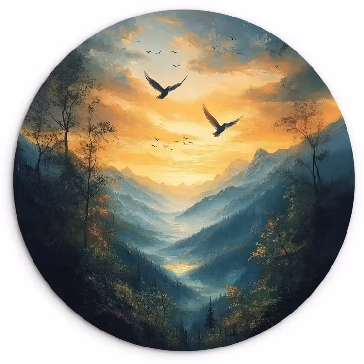 Wandcirkel - Glas - Vogels - Zon - Bomen - Groen — 1