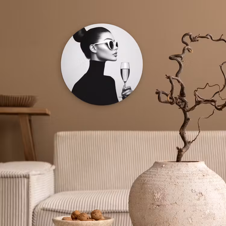 Wandcirkel - Glas - Vrouw - Champagne - Modern — 2