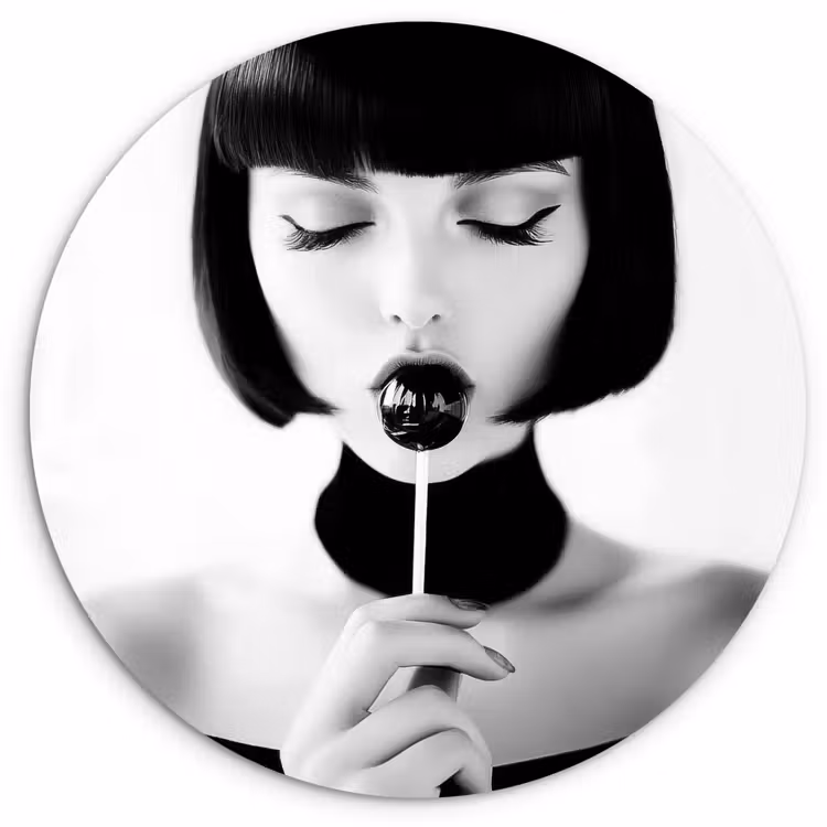Wandcirkel - Glas - Vrouw - Lolly - Zwart - Wit — 1