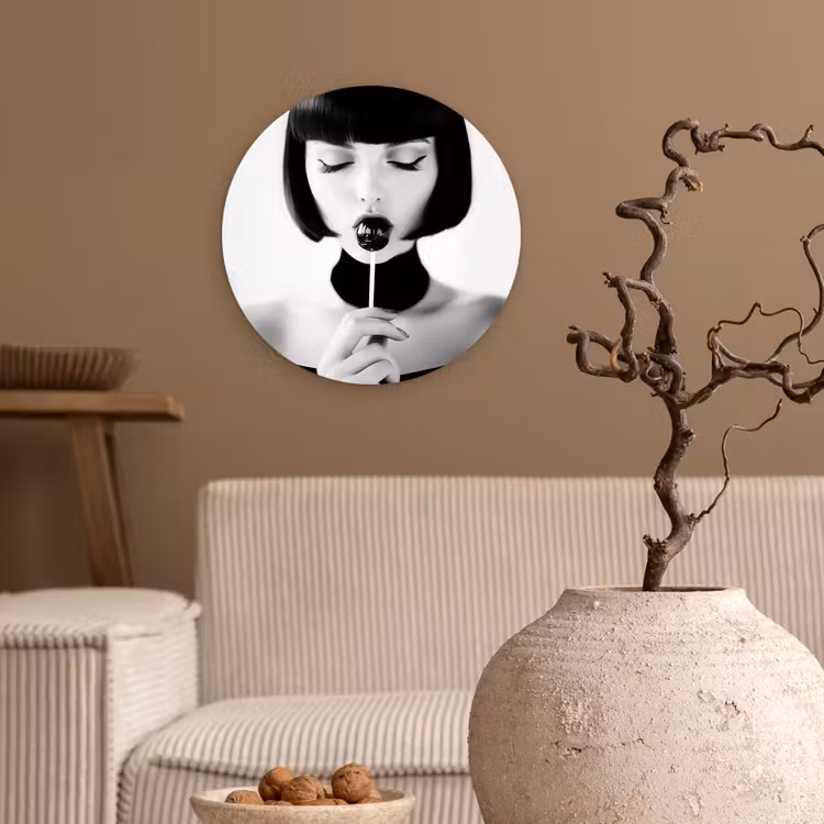Wandcirkel - Glas - Vrouw - Lolly - Zwart - Wit — 2