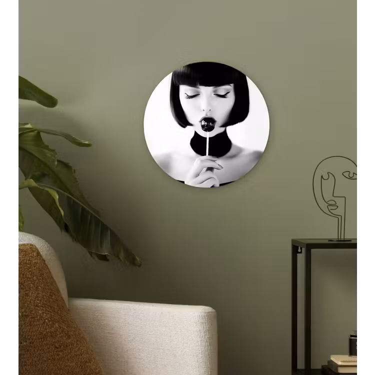 Wandcirkel - Glas - Vrouw - Lolly - Zwart - Wit — 3