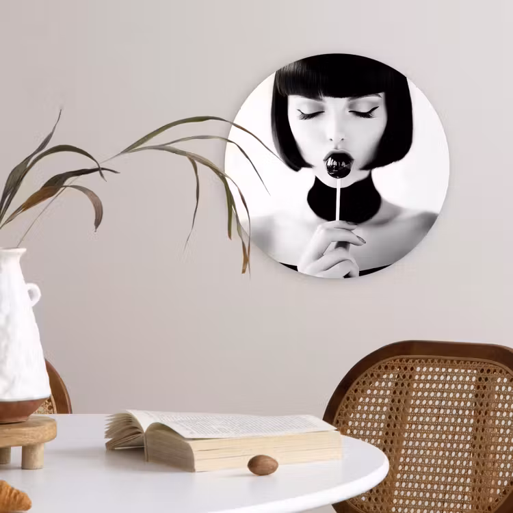 Wandcirkel - Glas - Vrouw - Lolly - Zwart - Wit — 4