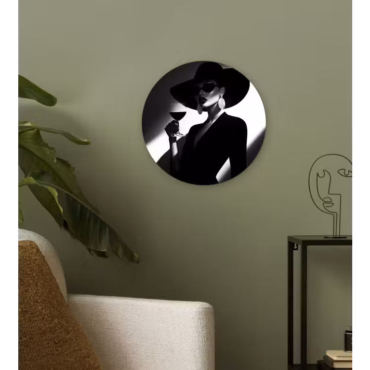 Wandcirkel - Glas - Vrouw - Wijn - Chic — 3