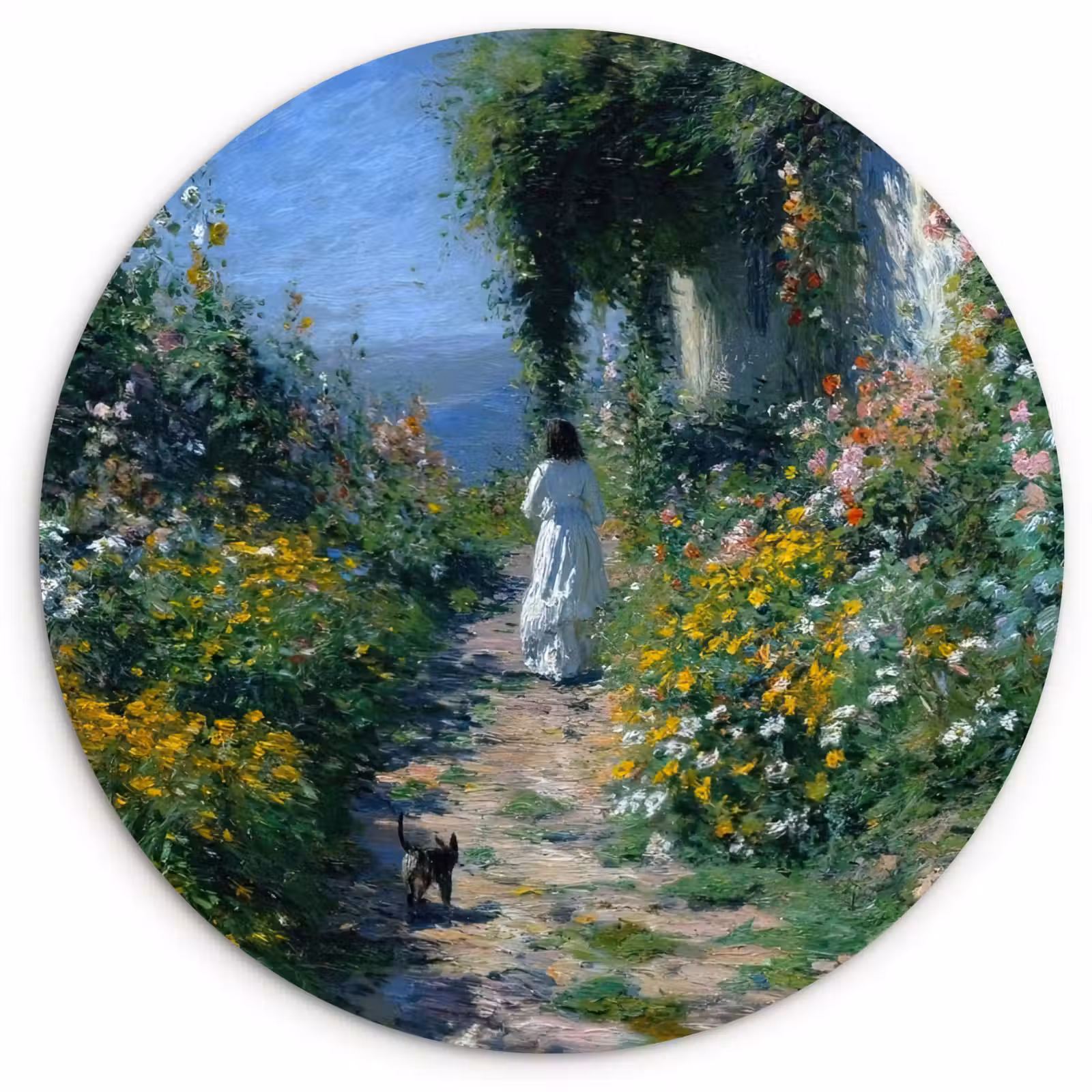 Wandcirkel - Glas - Kat - Vrouw - Bloemen - Huis — 1