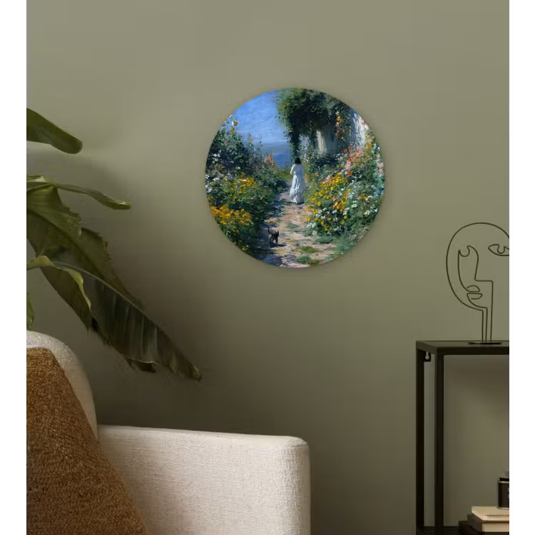 Wandcirkel - Glas - Kat - Vrouw - Bloemen - Huis — 3
