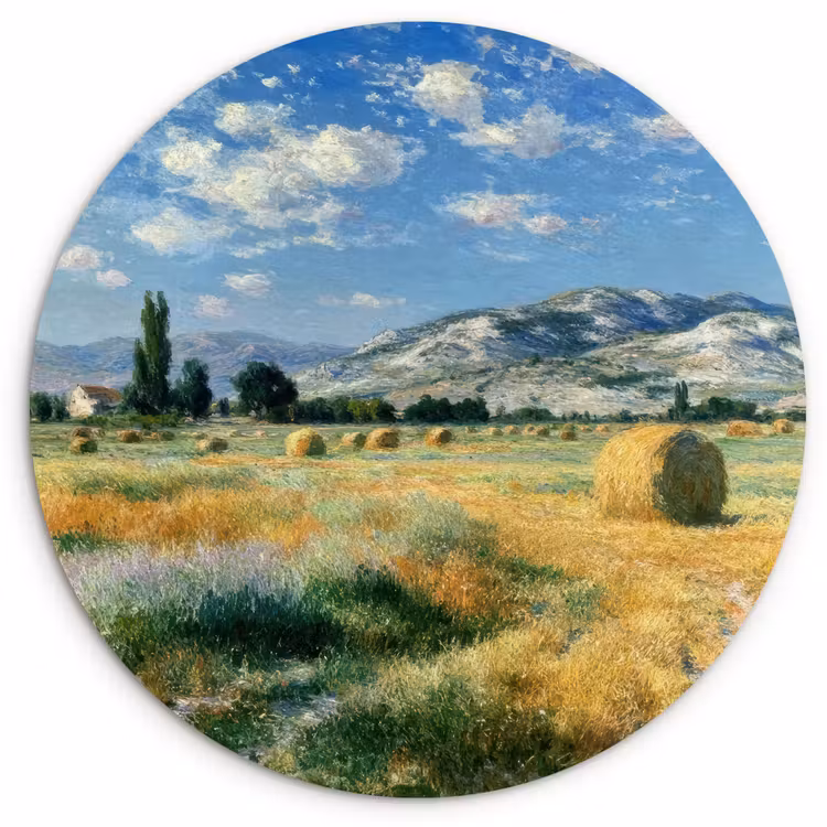 Wandcirkel - Glas - Landschap - Strobalen - Bergen - Wolken — 1