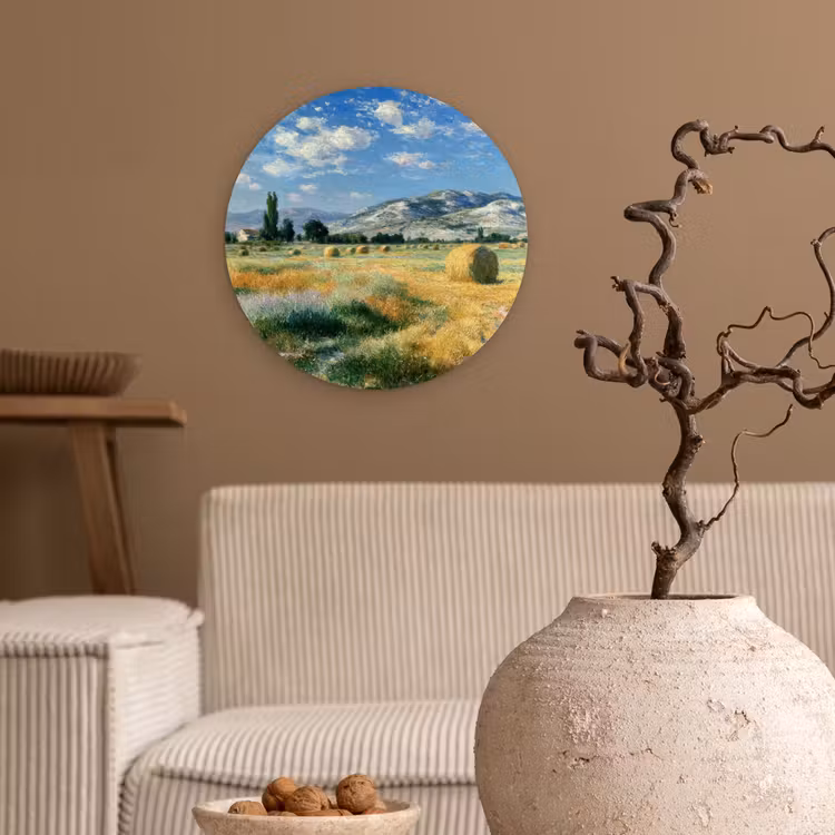 Wandcirkel - Glas - Landschap - Strobalen - Bergen - Wolken — 2