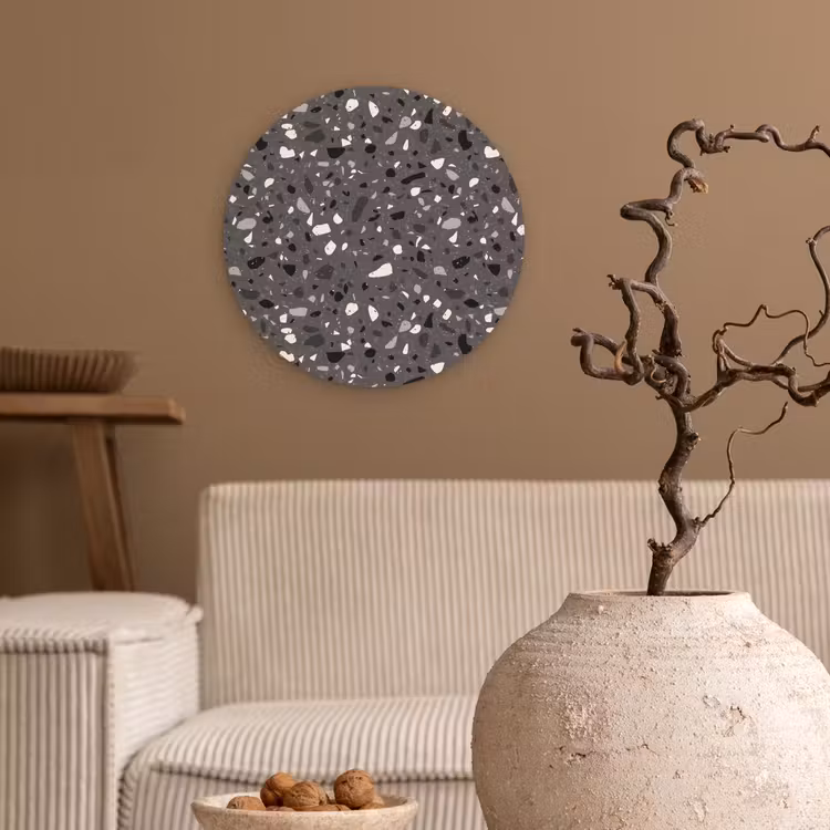 Wandcirkel - Glas - Terrazzo - Patroon - Grijs — 2
