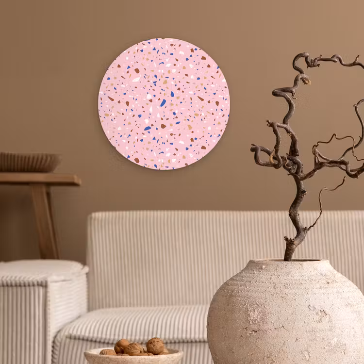Wandcirkel - Glas - Terrazzo - Patroon - Kleurrijk - Roze — 2