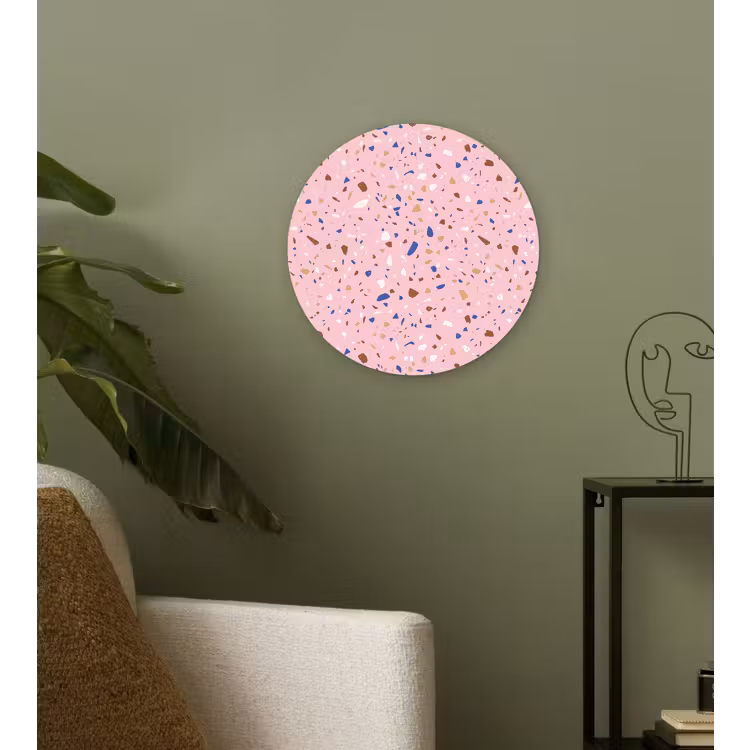Wandcirkel - Glas - Terrazzo - Patroon - Kleurrijk - Roze — 3