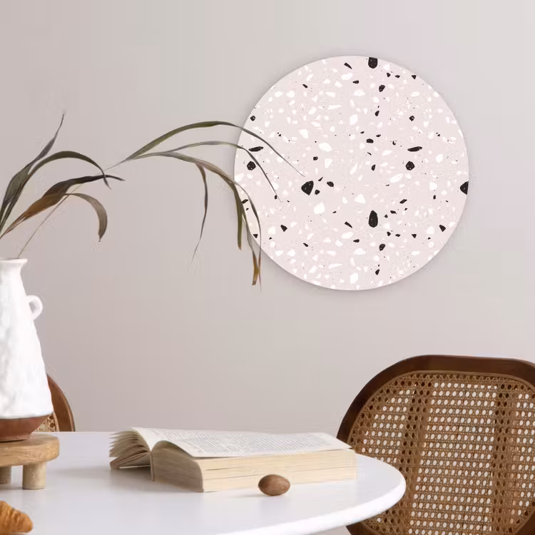 Wandcirkel - Glas - Terrazzo - Patroon - Zacht - Zwart - Wit — 4