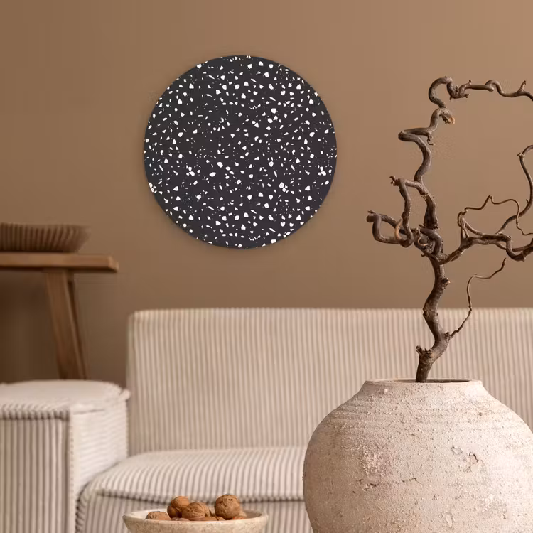 Wandcirkel - Glas - Terrazzo - Patroon - Zwart - Wit — 2