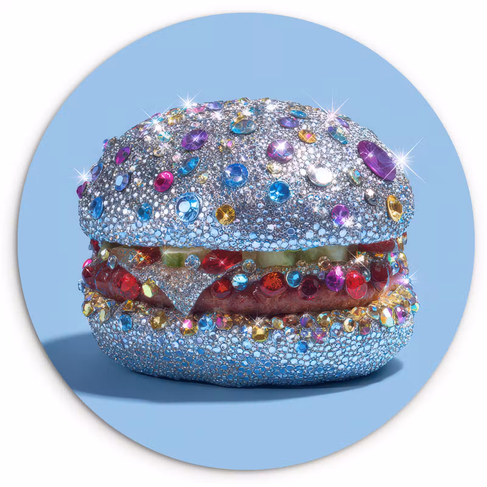Wandcirkel - Glas - Glitters - Hamburger - Blauw — 1