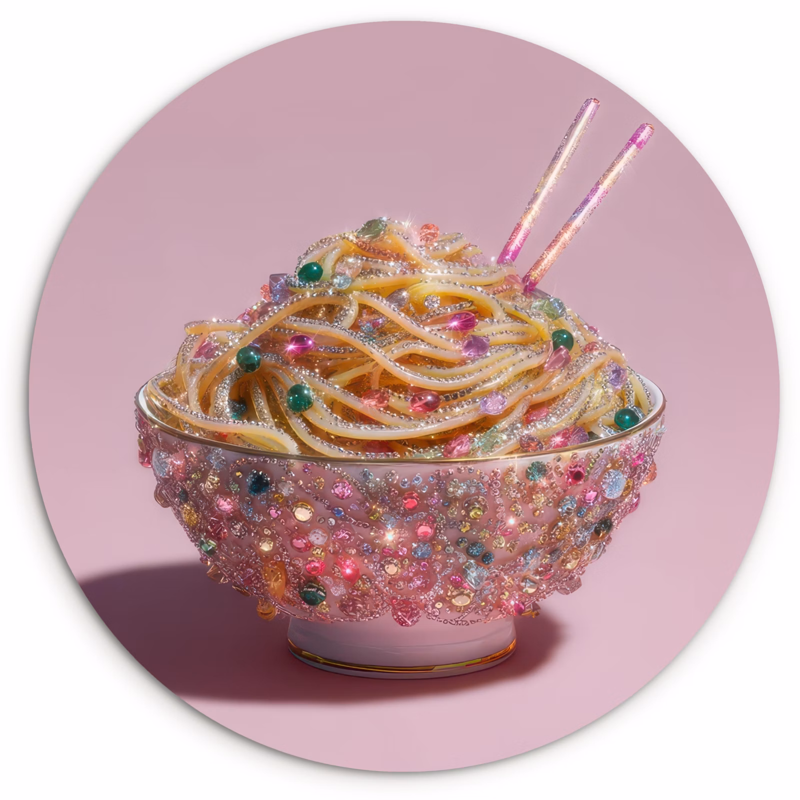 Wandcirkel - Glas - Noodles - Edelstenen - Stokjes - Roze — 1