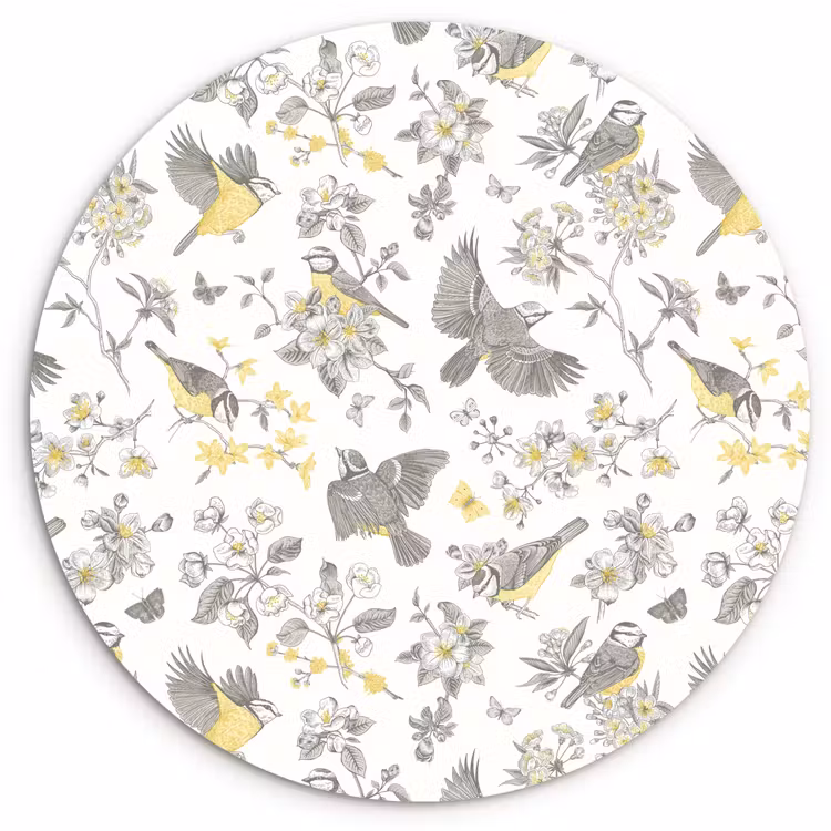 Wandcirkel - Glas - Birds - Flowers - Gray - Yellow — 1