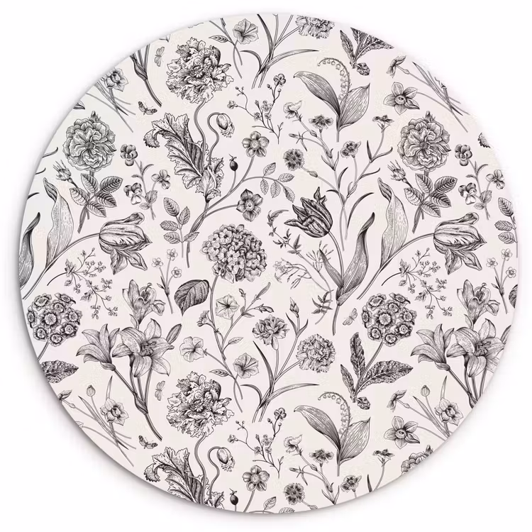 Wandcirkel - Glas - Classic - Black - White - Floral — 1