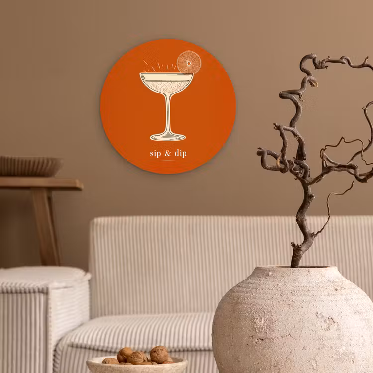 Wandcirkel - Glas - Cocktail - Oranje - Zomer - Quote — 2