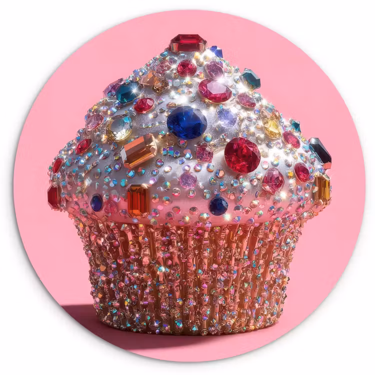 Wandcirkel - Glas - Cupcake - Kleurrijk - Edelstenen — 1