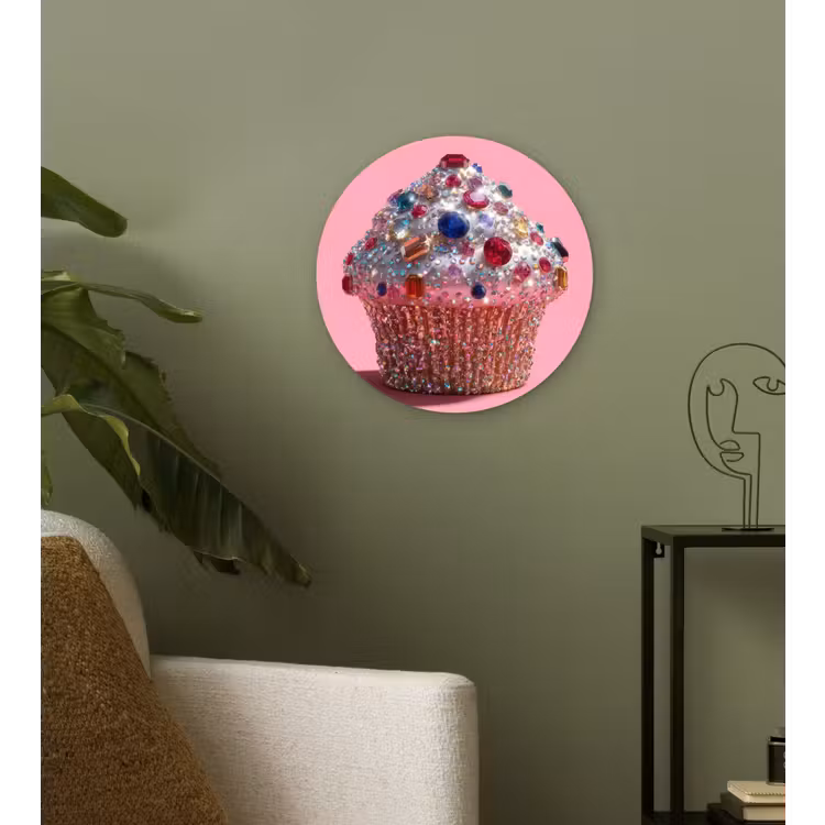 Wandcirkel - Glas - Cupcake - Kleurrijk - Edelstenen — 3