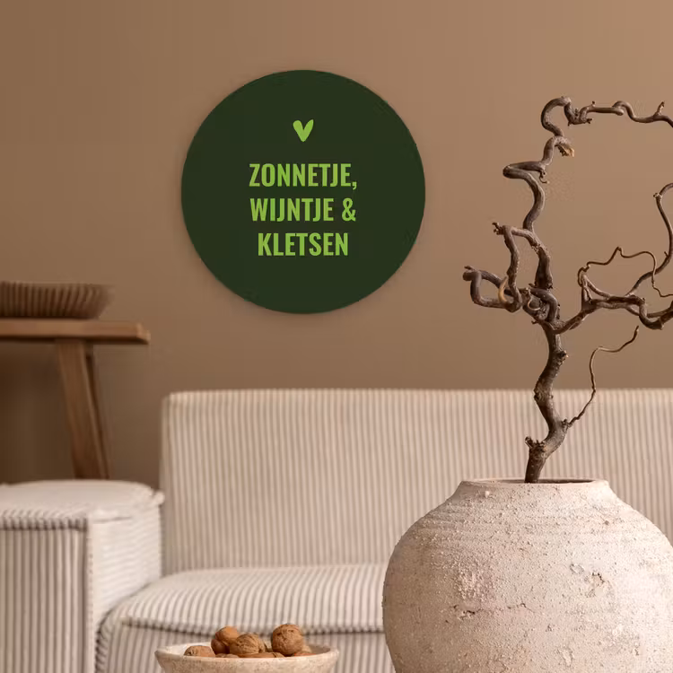 Wandcirkel - Glas - Donkergroen - Quote - Zon - Zomer — 2