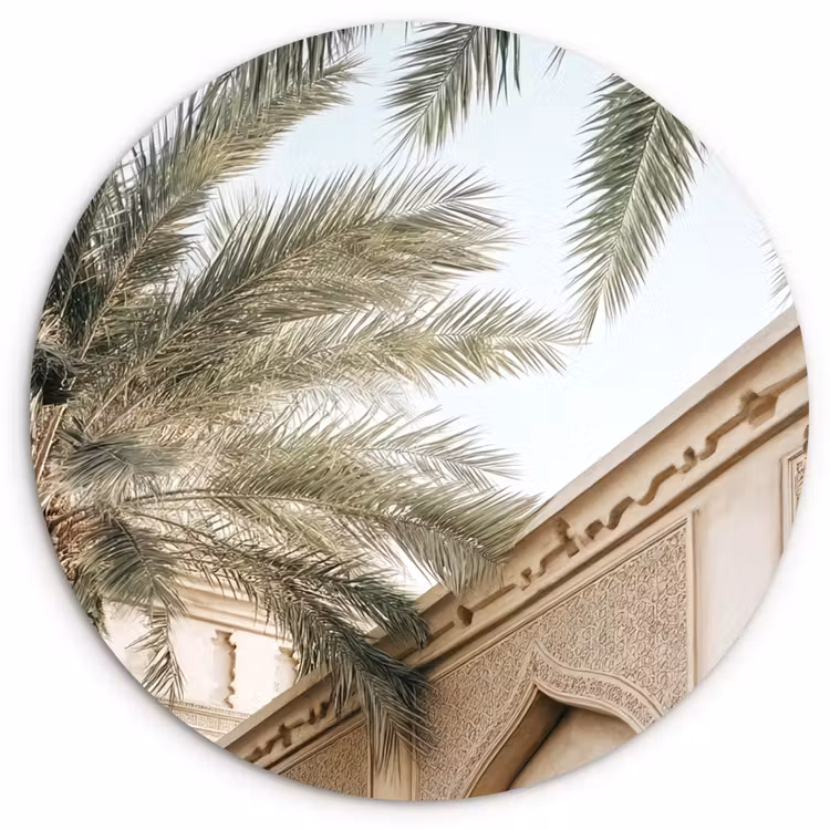 Wandcirkel - Glas - Gebouw - Palmbomen - Beige - Zon — 1
