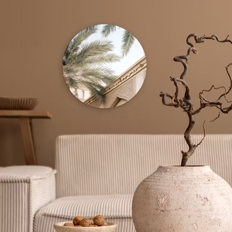 Wandcirkel - Glas - Gebouw - Palmbomen - Beige - Zon — 2