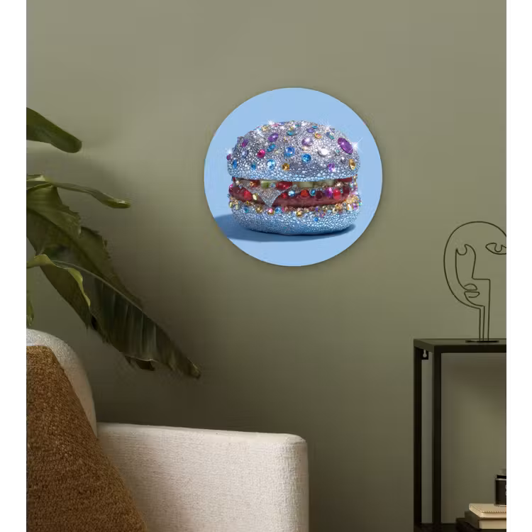 Wandcirkel - Glas - Glitters - Hamburger - Blauw — 3