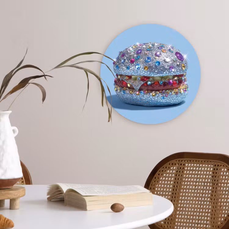 Wandcirkel - Glas - Glitters - Hamburger - Blauw — 4